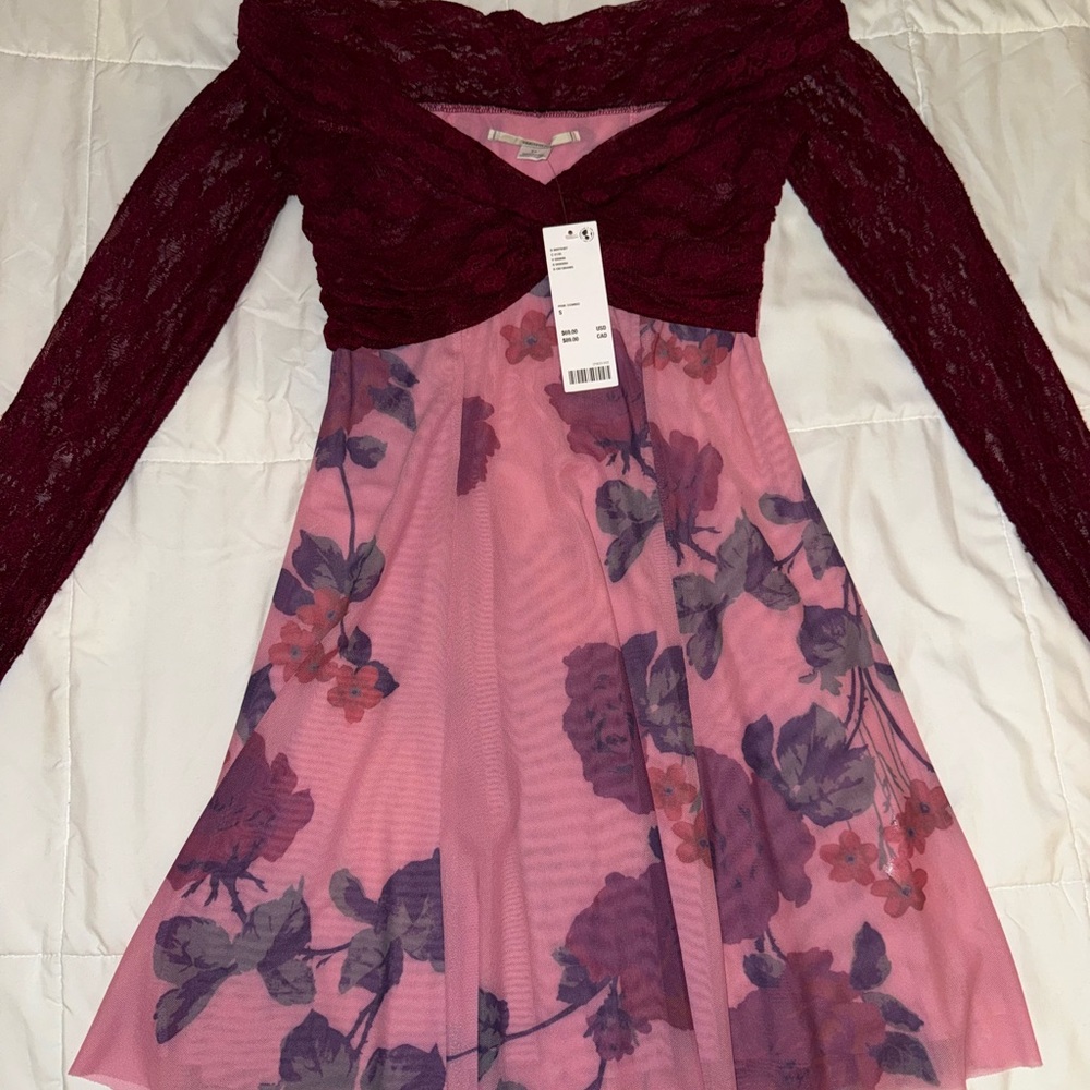 Kimchi Blue Maroon and Pink Lace Dress